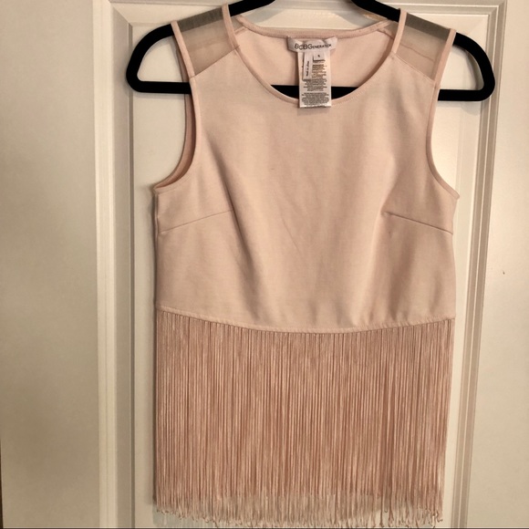 BCBGeneration Blush Pink Crop Top with Fringe - Picture 1 of 7